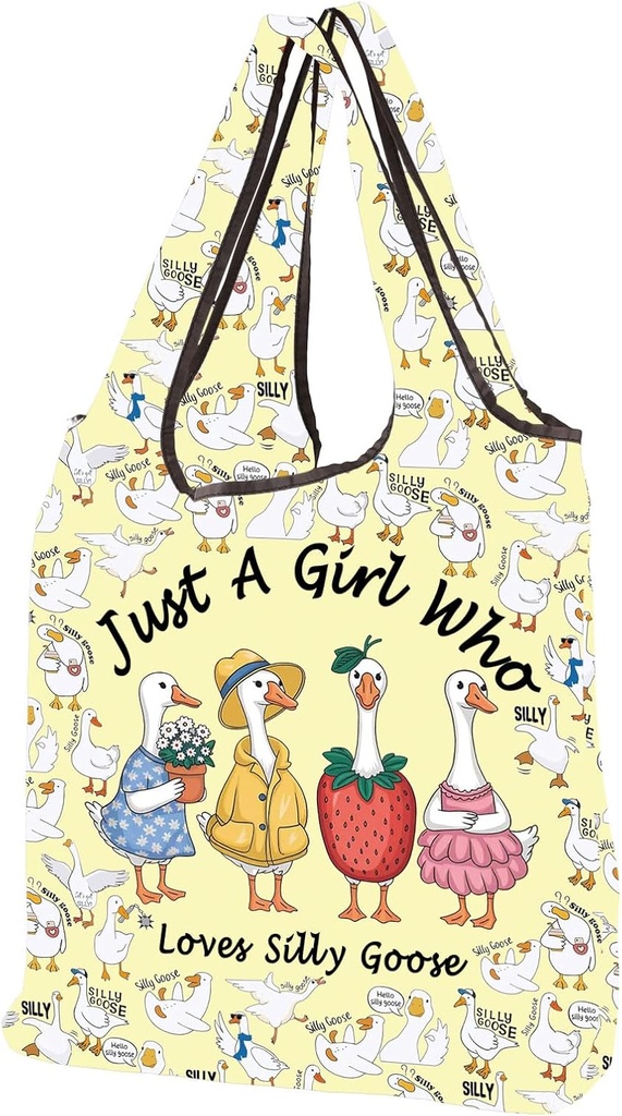 CMNIM Silly Goose Gifts for Girls Goose Foldable Shopping Tote Bag Silly Goose Reusable Grocery Bag Kawaii Goose Lovers Gifts