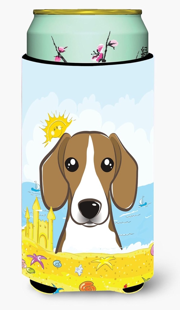 Caroline's Treasures BB2107TBC Beagle Summer Beach Tall Boy Hugger Can Cooler Sleeve Hugger Machine Washable Drink Sleeve Hugger Collapsible Insulator Beverage Insulated Holder
