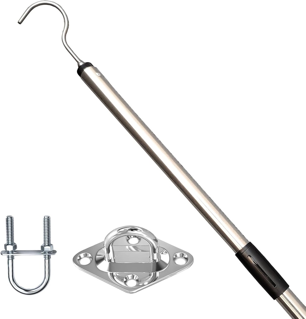 Attic Pull Down Hook System Kit, Heavy Duty Ladder Door Stairs Puller Rod Pole Replacement for Ropes Cord String with 2 Handles