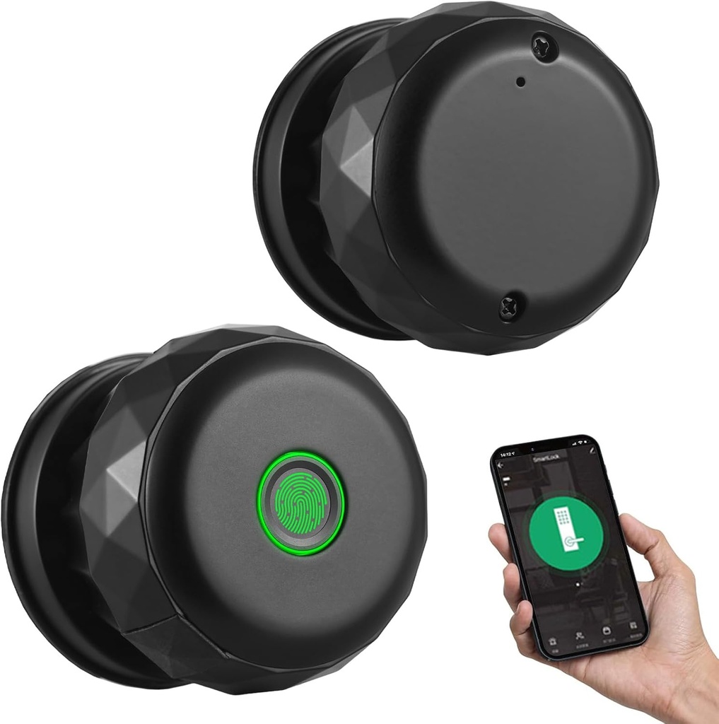 Smart Fingerprint Door Lock, Door Knob with App Smart Lock for Bedroom Door, Type-C Emergency Charging, Fingerprint Door Knob TY App Remote Operation for 35-55mm Office Home Bedroom Door