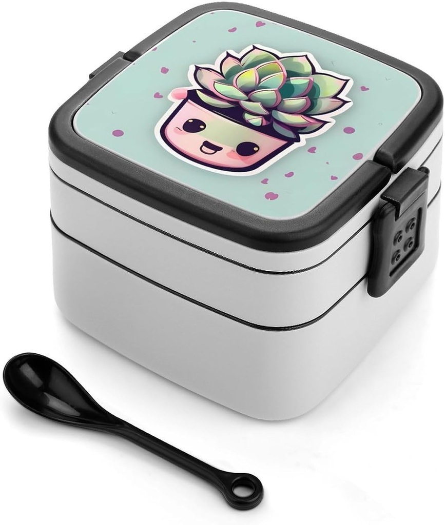 Bento Lunch Box for Women Lunch Containers for Adults Smiling Succulents Double Layered Lunchbox Large Capacity Bento Box with Cutlery for Work Picnic Camping Travel