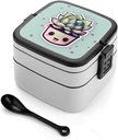 Bento Lunch Box for Women Lunch Containers for Adults Smiling Succulents Double Layered Lunchbox Large Capacity Bento Box with Cutlery for Work Picnic Camping Travel
