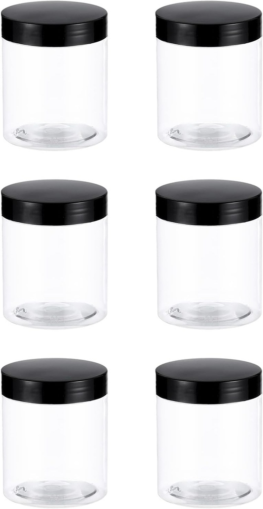 PATIKIL 8.5oz Plastic Jars with Lids,6 Pcs Refillable Empty Storage Jars Containers Mason Jars with Black Cap for Dry Food Cosmetic Peanut Butter Candy Home Kitchen Storage, Clear