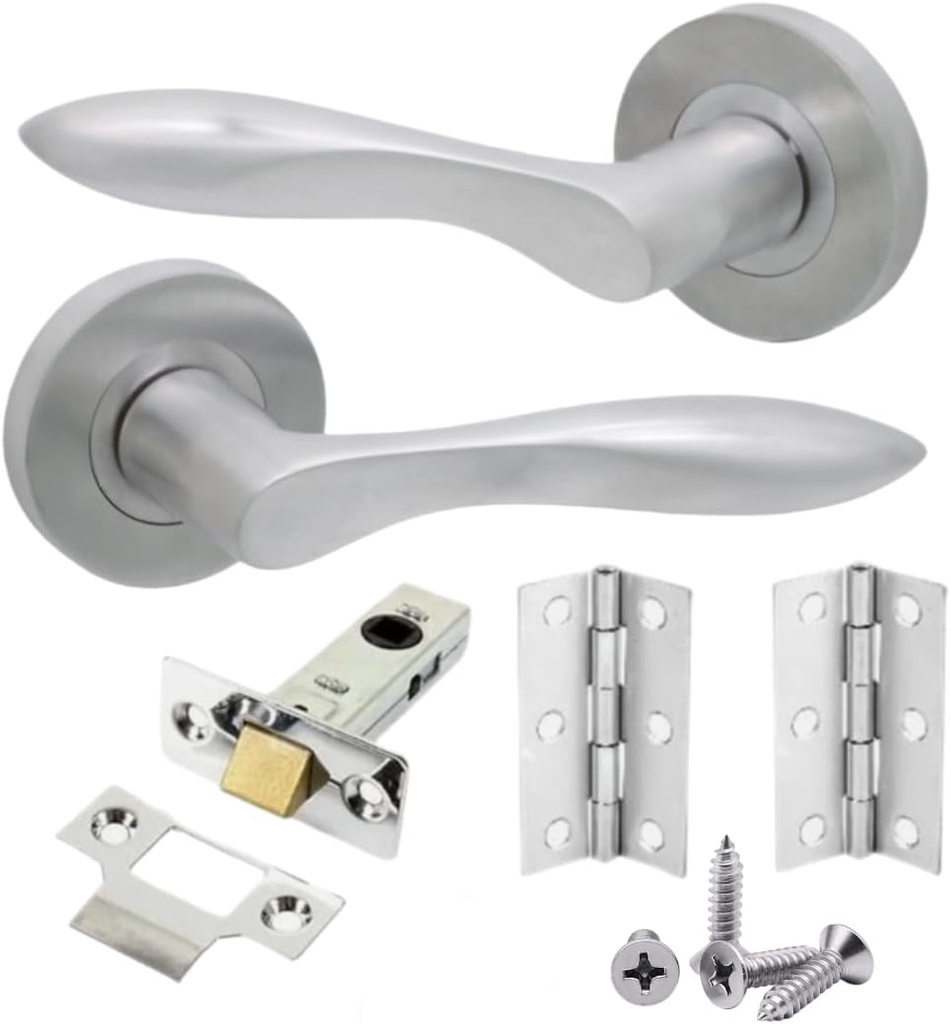 1 Set Internal Solid Brass Lever on Rose ' Bell' Door Handles Pack Latch & Hinge