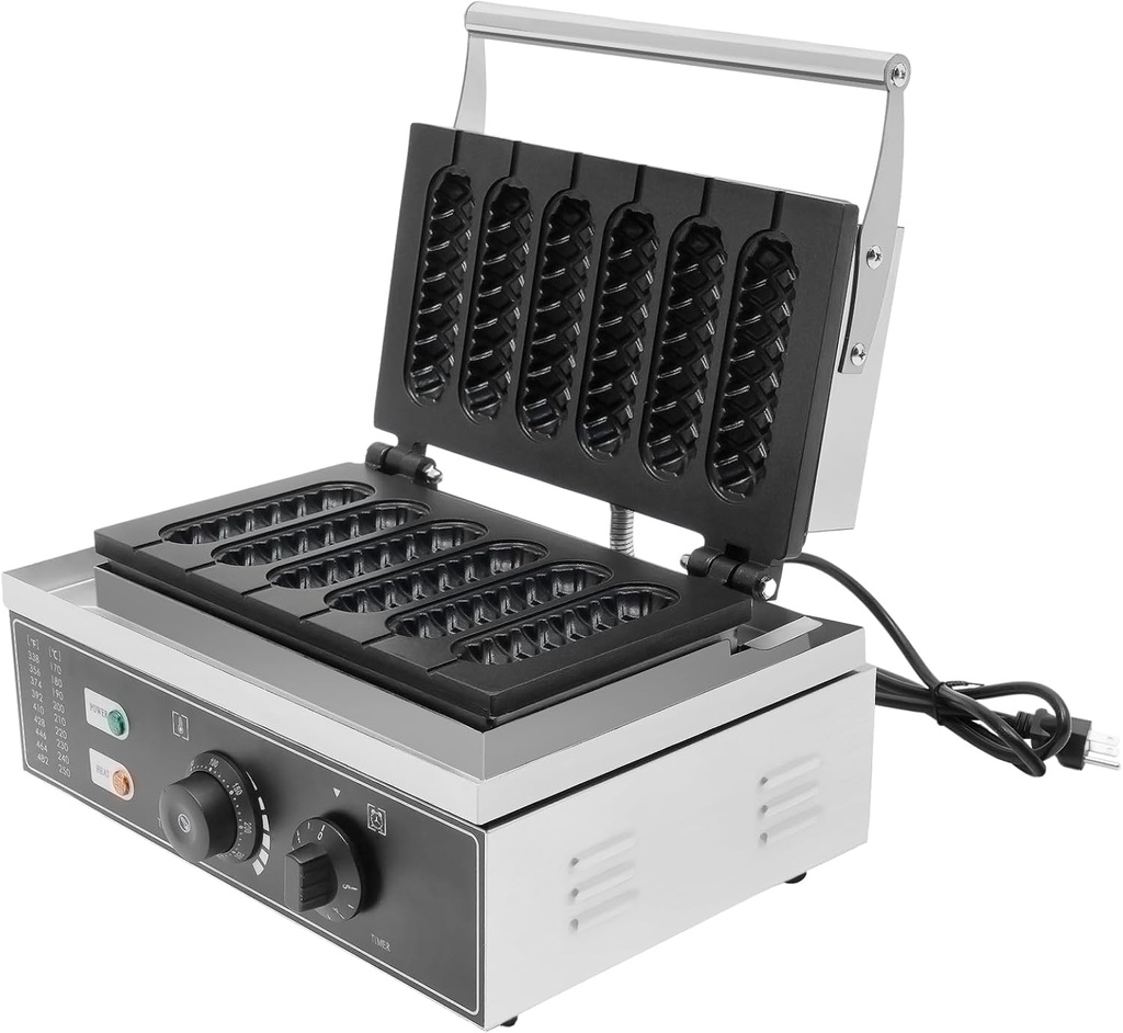 Commercial Electric Waffle Maker, 1500W Hot Dog Making Machine 6 Grid 110V Crispy Machine Nonstick Corn Dog Machine for Bakeries Restaurants Kiosks Canteens