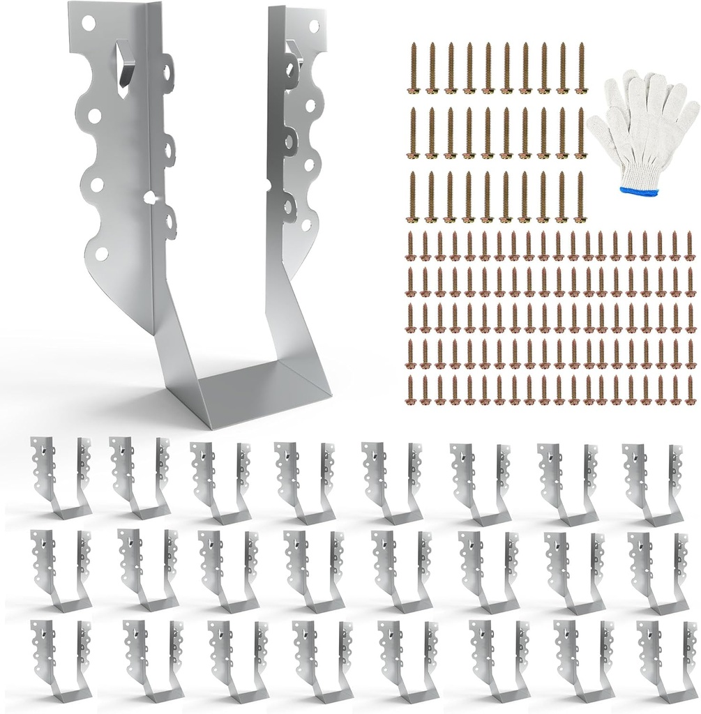 25pcs 2x6 Joist Hangers with Screws, 20-Gauge Galvanizing Face Mount Joist Hanger for Wood Posts, Hurricane Rafter Ties Clips, 2x6 Brackets for Floor Deck and Ceiling Trusses, Lumber Beam Connectors