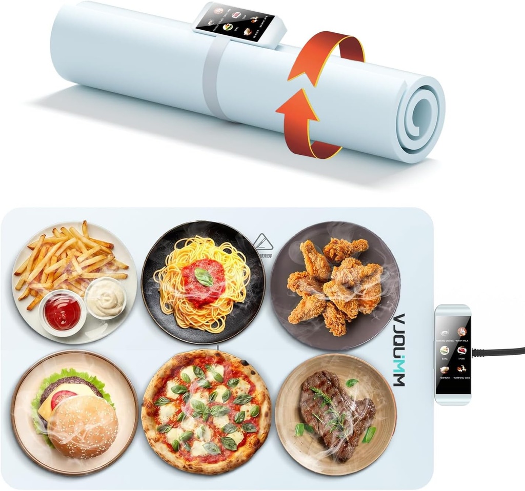 Warming Mat for Food,Elegant Electric Warming Tray, Hot Plate Electric, Perfect for Keeping Holiday Meals, Buffets, and Parties Food Warm,Tortilla Warmer More 24.80 x 15.35 x 0.51 inches (Light Blue)