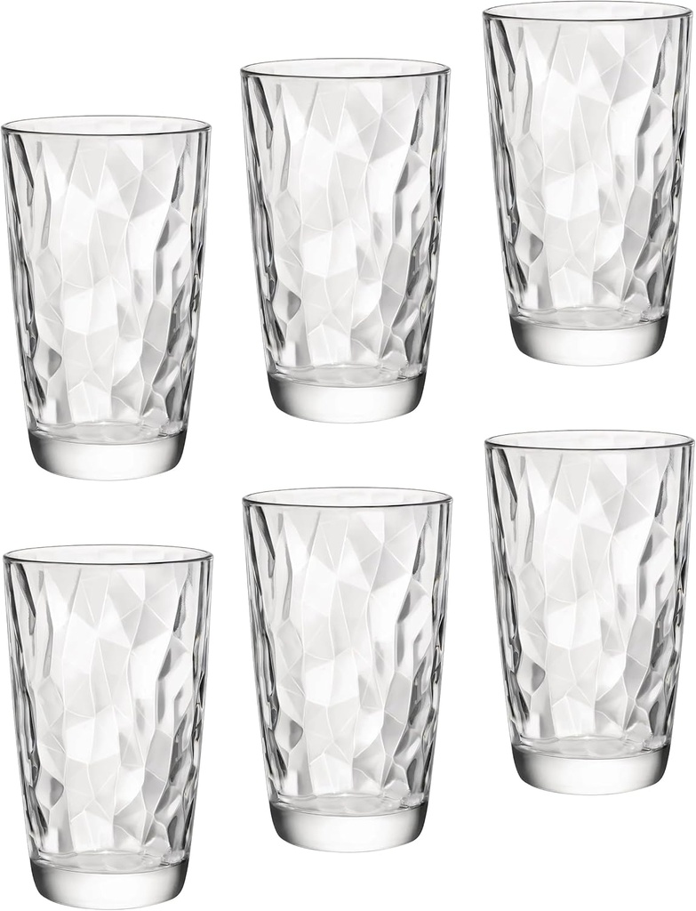 Bormioli Rocco Diamond Cooler Glasses, Clear, 16 oz, Set of 6