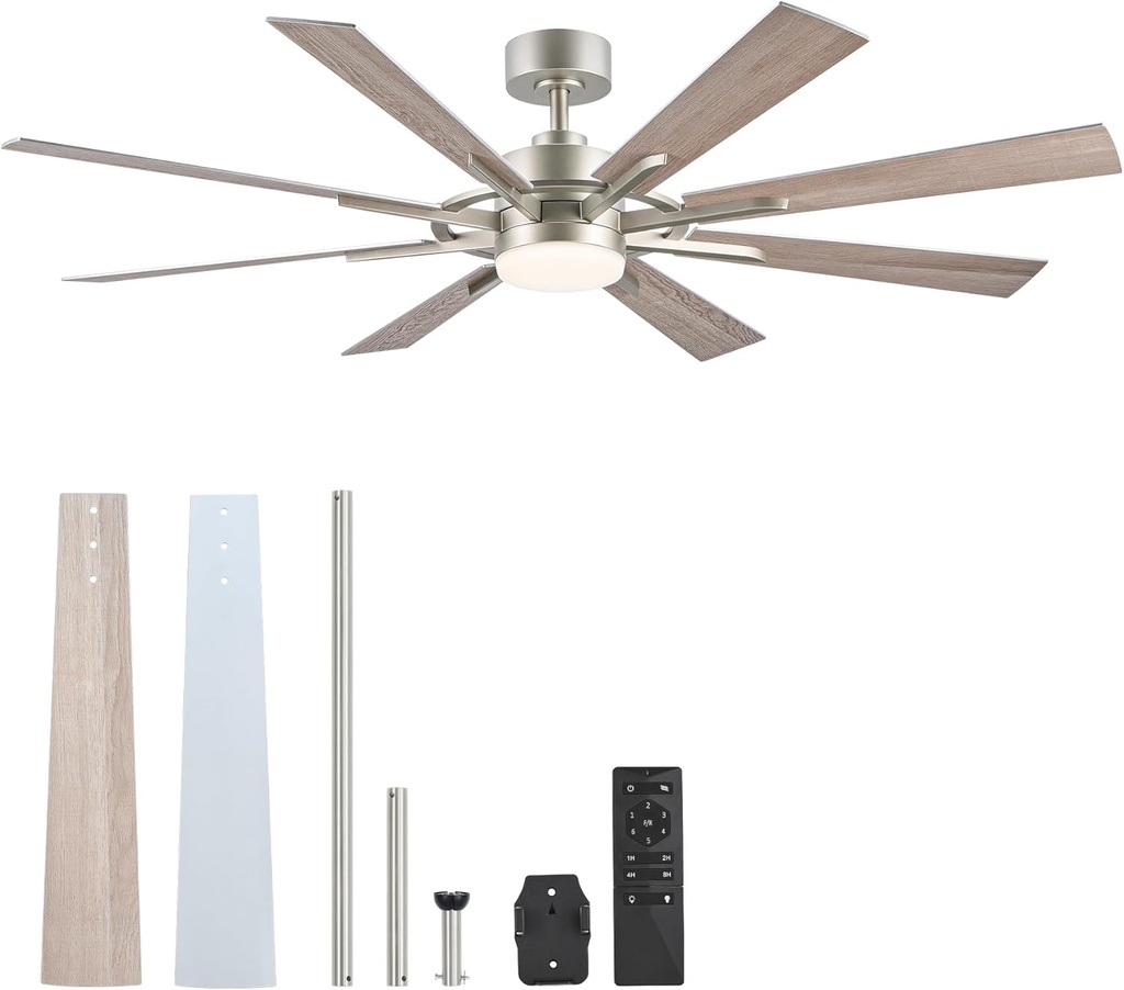 VONLUCE Ceiling Fans with Lights, 60 Inch Ceiling Fan and Remote, 3CCT, 6 Speeds Reversible Quiet DC Motor, Ceiling Fan for Living Room Farmhouse Bedroom Kitchen Patio Indoor, Nickel