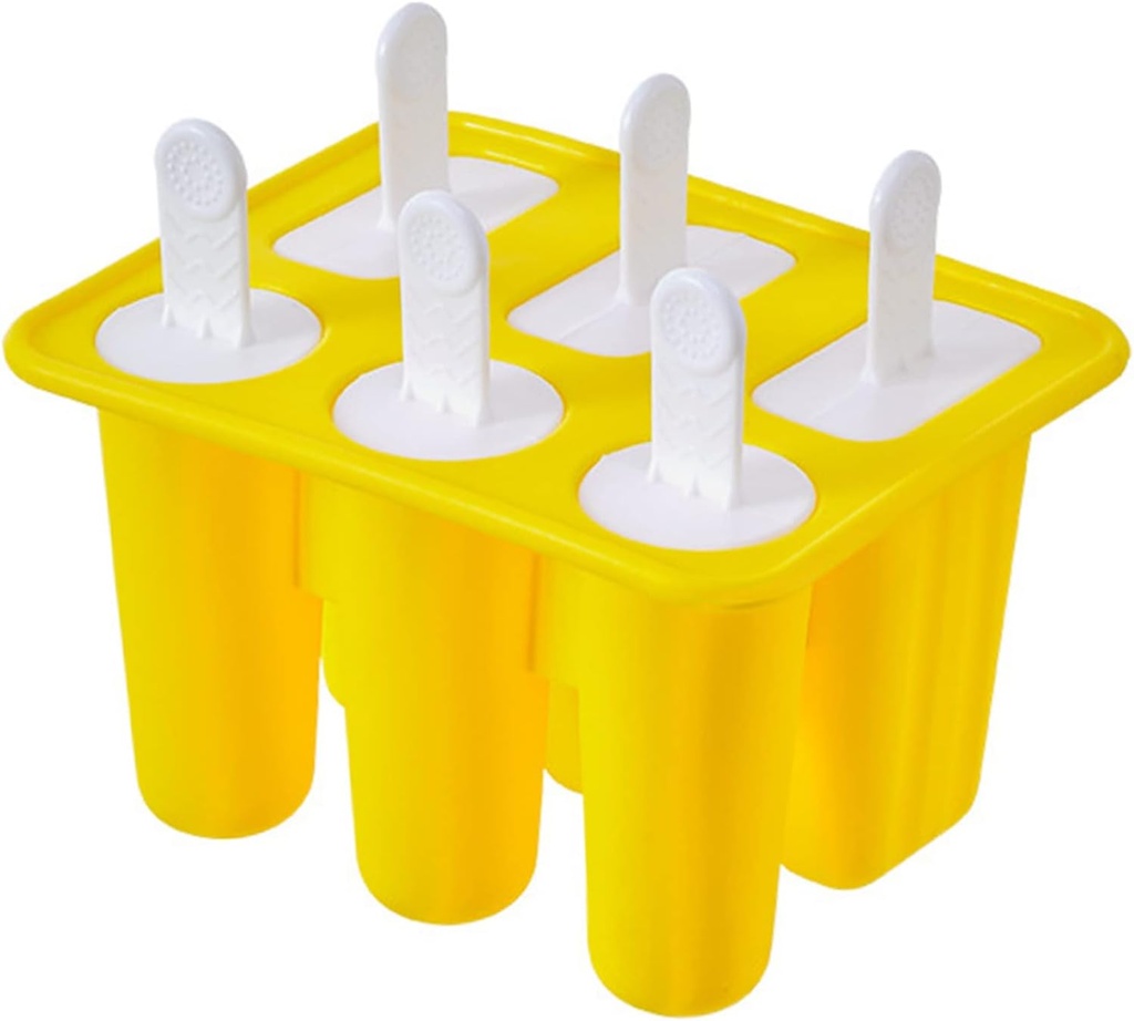 Popsicle Molds for Kids 6 Cavity Ice Molds Silicone BPA Free Ice Cream Maker Mould for DIY Handmade with Popsicle Sticks Yellow
