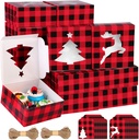 Ruisita 30 Pack Christmas Cupcake Boxes Plaid Cookie Gift Boxes Food Treats Container with Tags for Cupcake, Candy, Party Favors (Red+Black, 6.3 x 6.3 x 3 Inches)