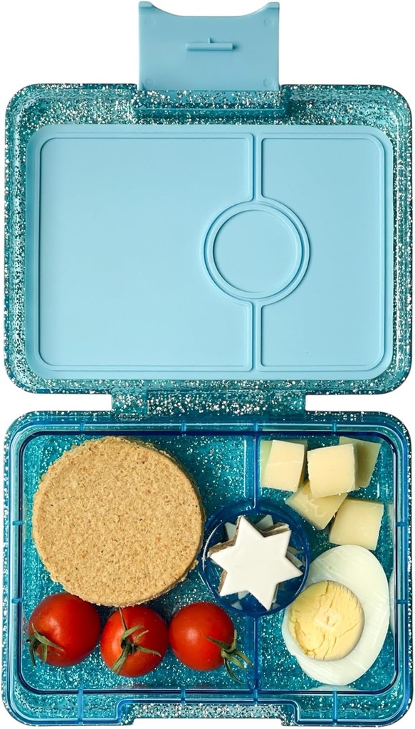Yumbox Snack Box – Leakproof, BPA-Free, 3-Compartment Snack Container for Kids & Adults – Portable, Lightweight & Easy to Clean – Ideal for Fruits, Veggies, Crackers & Dips (Glitter Blue)