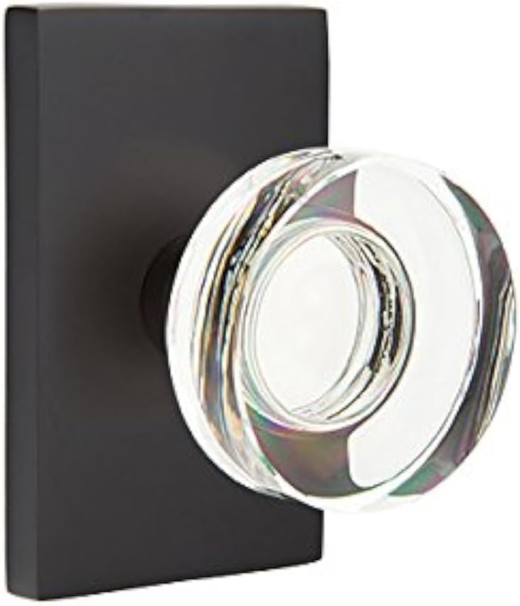Emtek Privacy Set, Modern Rectangle Rosette, Modern Disc Crystal Knob (Flat Black)