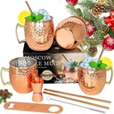 LINALL Moscow Mule Copper Mugs- Set of 4 Copper Plated Stainless Steel Mug 18oz, for Chilled Drinks (4 pcs)