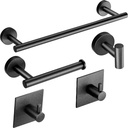 5-Pieces Matte Black Bathroom Hardware Accessories Set,SUS304 Stainless Steel Wall Mounted Bath Towel Bar Set - Includes 16" Towel Racks, Toilet Paper Holder, Towel Hooks,Bathroom Accessories Kit