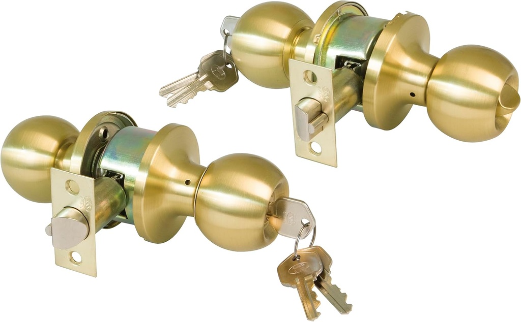 Amig - Entry Door Knob | with Entry Handle 60/70 mm | Ball Knob on Both Sides | with Lock and Lock | Anti-Card System | for Wooden Doors | Matte Gold