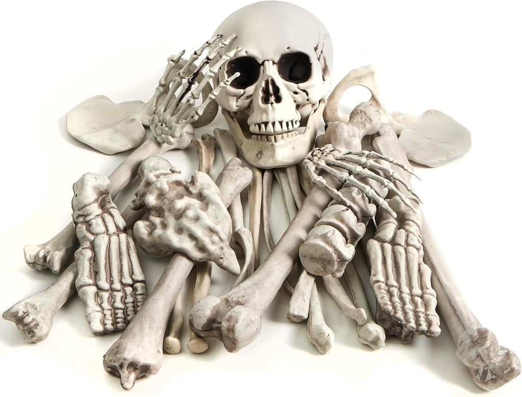 JOYIN 28 PCS Halloween Decorations Skeleton Bones and Skull Kit, Indoor Outdoor Decorations Plastic Bones Scary for Spooky Graveyard Haunted House Lawn Yard Party Decor