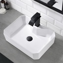 Bathroom Vessel Sink with Faucet, Scamall 20x15 Inch White Ceramic Bathroom Sinks Combo Rectangle Vessel Sink for Bathrooms Balcony Art Basin Vanity Sinks Porcelain Bowl with Drainer & Black Faucet