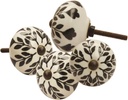 Set of 4 Ceramic Door Knobs, Black and White Floral Hand Painted Ceramic Pumpkin Cupboard Wardrobe Cabinet Drawer Door Handles Pulls Knob