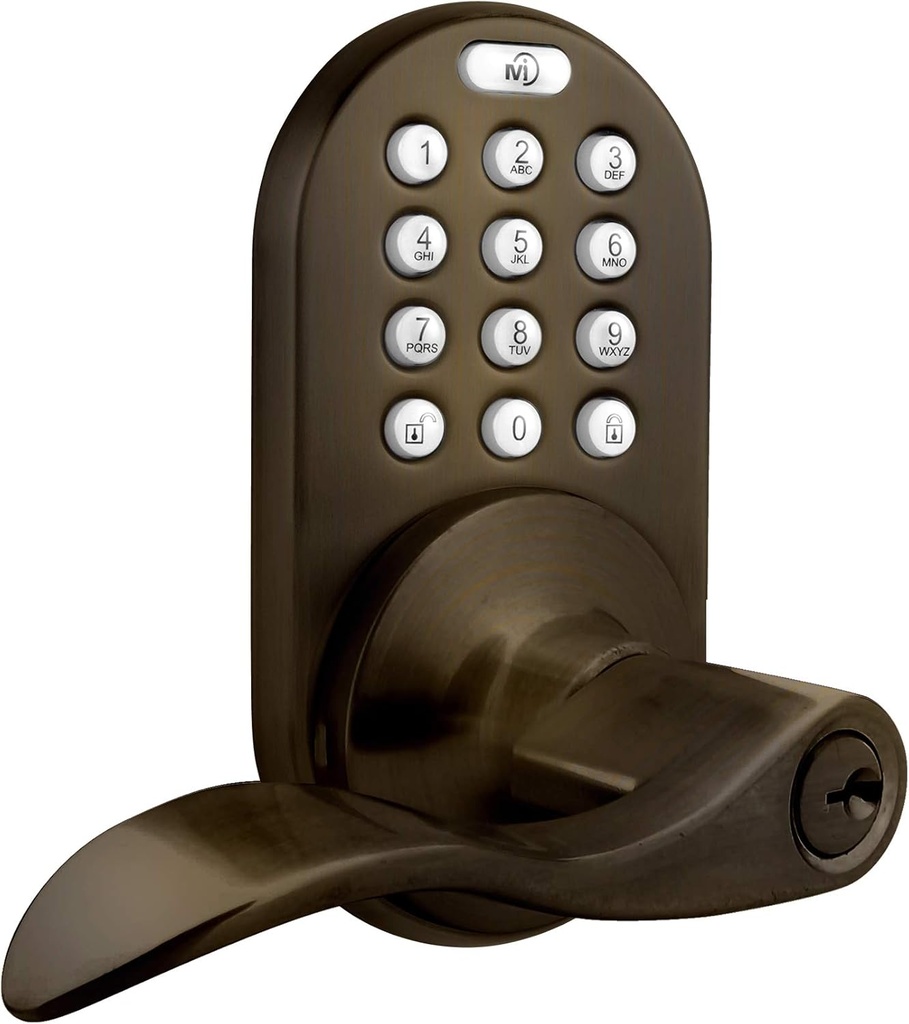 MiLocks DKL-02AQ Electronic Keyless Entry Touchpad Lever Door Lock, Antique Brass