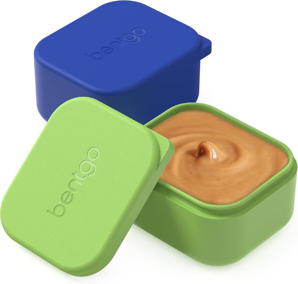 Bentgo Sidekicks 2-Pack Silicone Container Set - Dipping Sauce Cups for Condiments & Small Snacks, Reusable, Durable, & Leak-Proof Liquid Storage, Salad Dressing Container - 2.6 oz (Blue & Green)