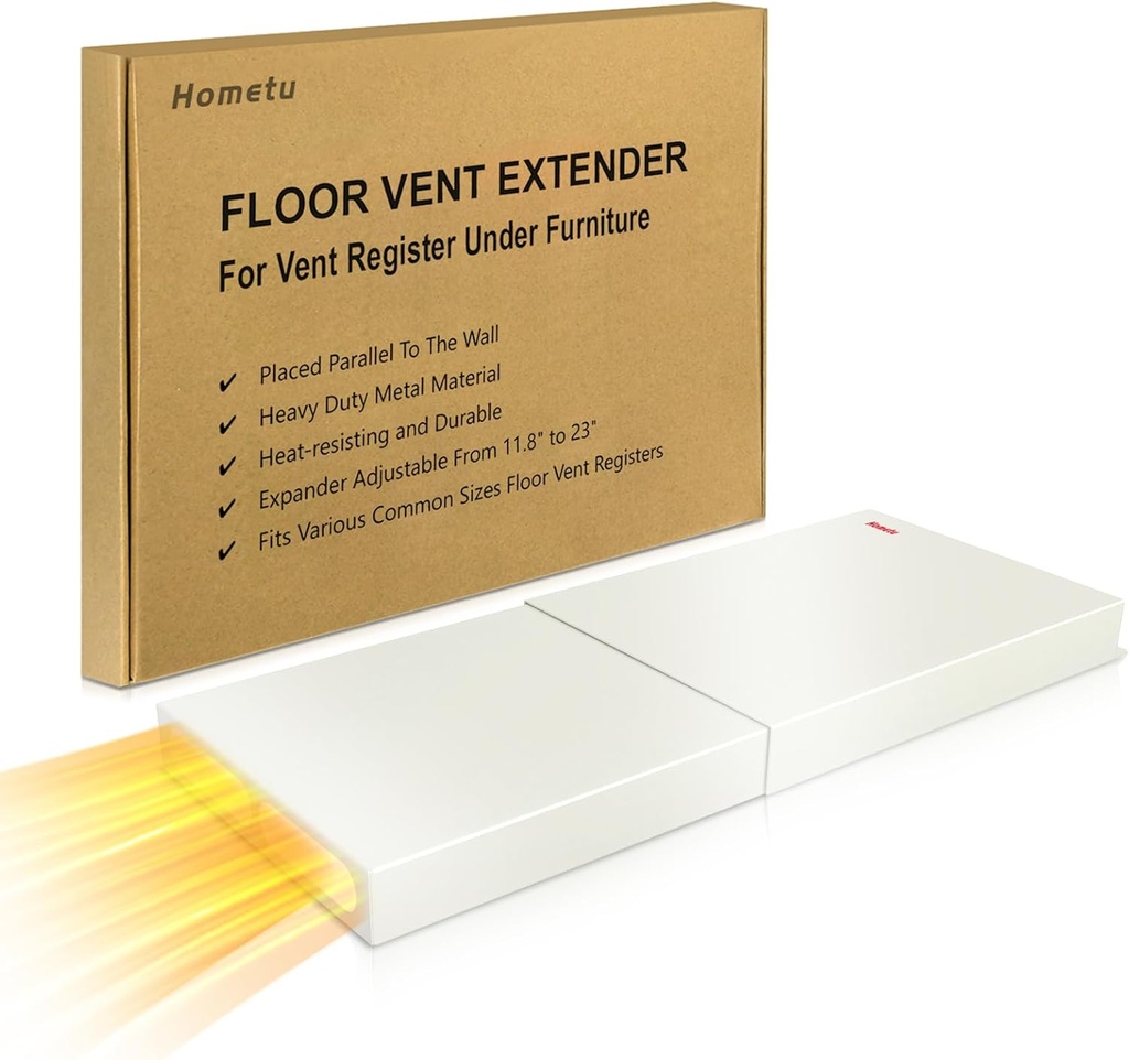 Sideways Floor Air Vent Extender for Under Furniture, 11.8"-23" Adjustable Metal Material Vent Deflector, Heavy-Duty Heat-Resistant HVAC Redirector for Bed, Sofa, Wardrobe