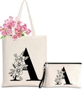 Personalized Initial Tote Bag for Women - Monogrammed Bags with Makeup Gift Bag for Wedding, Birthday, Teacher, Mother's Day