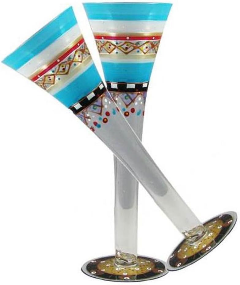 Hand Painted Cosmopolitan Glasses Set of 2 - Moroccan Mosaic Carnival Collection - Hand Painted Glassware by USA Artists - Uniquely Decorative Cosmos Glasses, Kitchen Table Décor