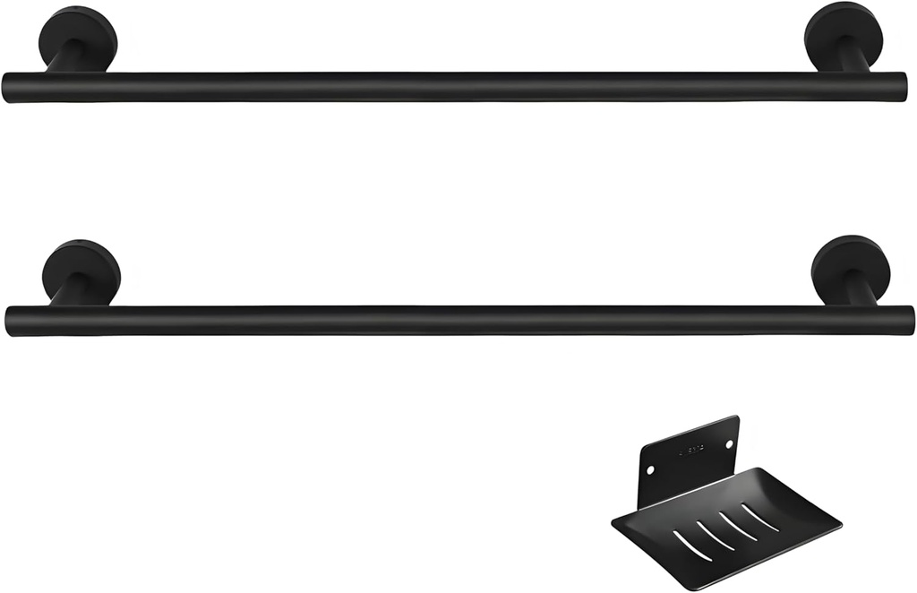 24 inch ​Towel Bar-2 Pack Matte Black Bathroom Single Layer Wall Mounted Bath Towel Rod， Thicken 304 Stainless Steel Shower ​Towel Racks, Bathroom Towel Holder, Towel Hanger for Bathroom