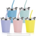 Stainless Steel Kids Cups with Lids and Straws Leakproof, 5 Pack 12oz Spill Proof Cup for Kids Tumblers Unbreakable Sippy Cup with Straws for School, Outdoor (Multicolor)