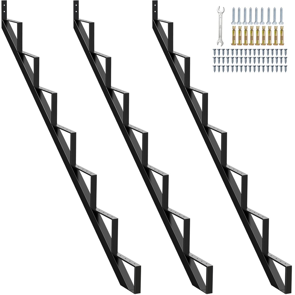 Steel Stair Riser 7 Step 3 Pack, Metal Stair Stringers for Deck Height 57 inches, Steel Stair Step Riser for Outside Stairs
