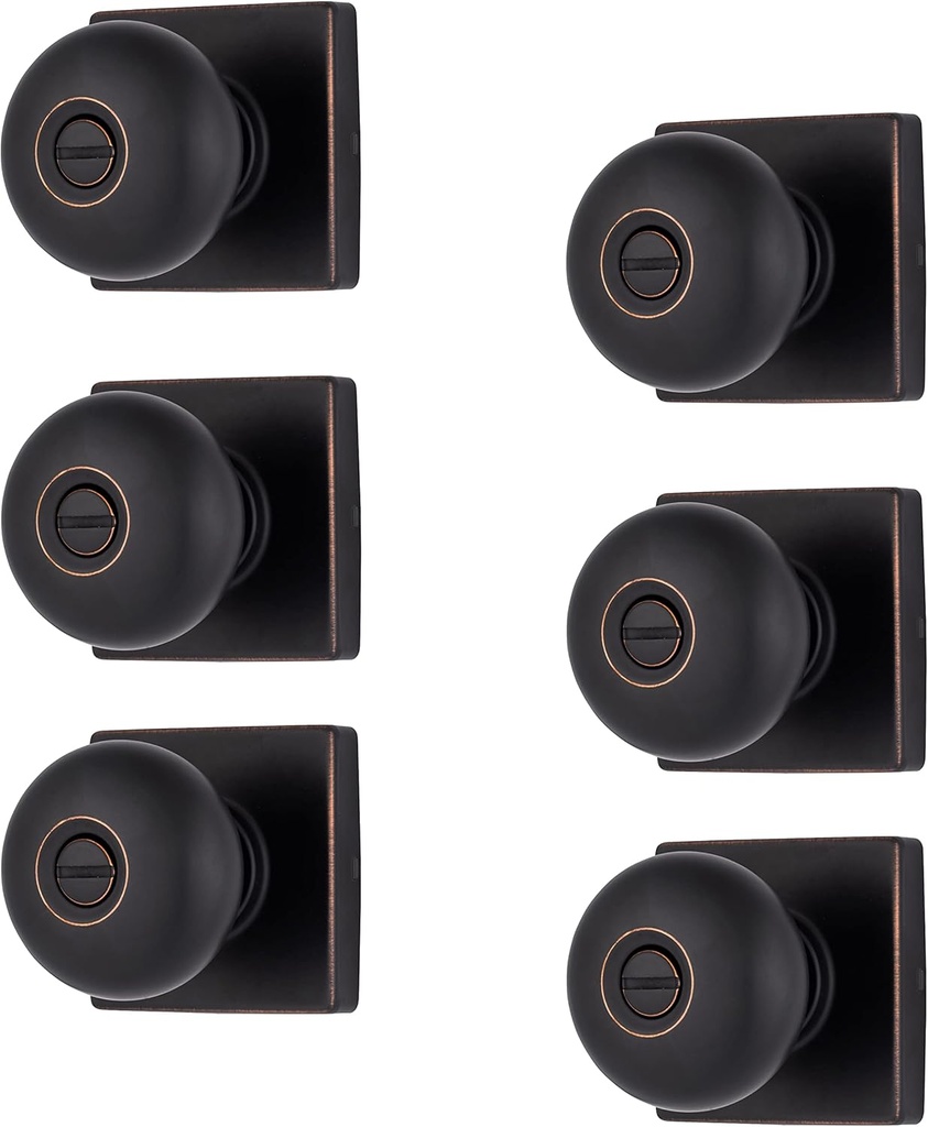 BRINKS Contemporary Privacy Ball Door Knob, Modern Lock Set, Interior Door Knobs for Sleek Home Decor - Tuscan Bronze (Pack of 6)