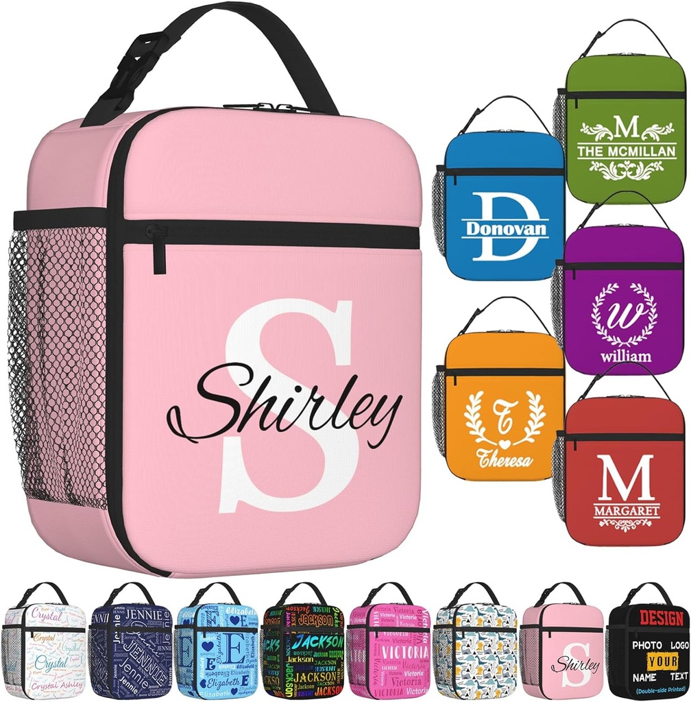 Custom Lunch Bag for Women Men Personalized Lunch Box with Name Text Photo Customized Reusable Insulated Lunch Tote Bag Gift for Office Work Picnic Travel