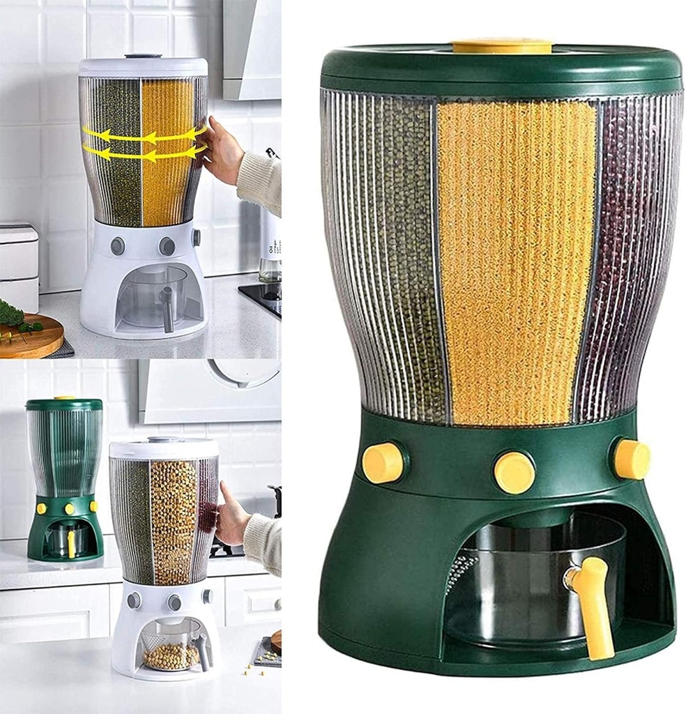 Rotating Rice Dispenser Large Capacity 4 Grid Sealed Grain Container With Lid Rice Storage Container Dry Food Fruit Dispenser Dry Food Fruit Storage Box
