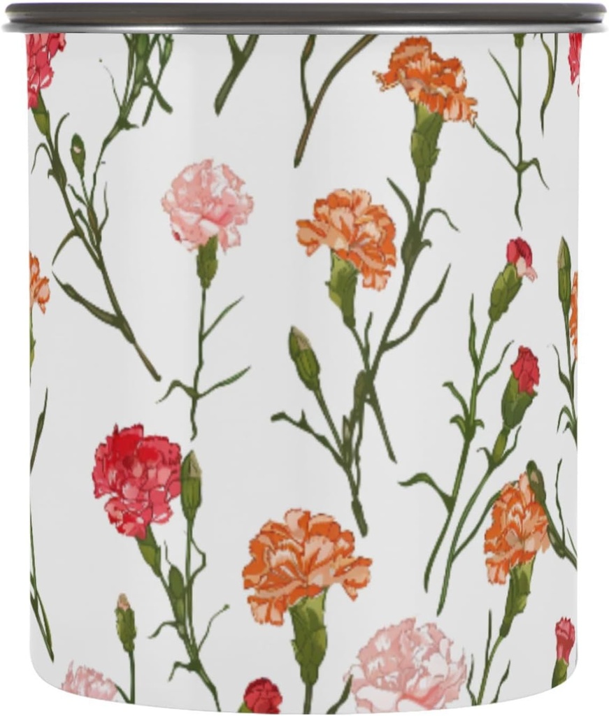 ALAZA Carnation Flowers Floral Airtight Coffee Bean Canister 30oz Food Storage Containers with Lids For Gournd, Tea, Sugar, Flour, Rice, Cereal, Candy Cookie Jar