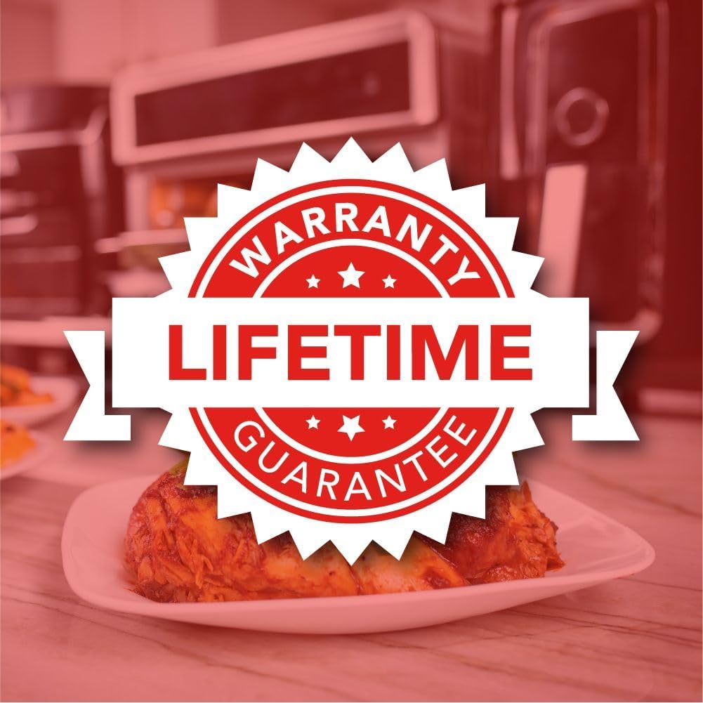 Aria Air Fryers 2Qt Retro Style Ceramic Build, Small Compact Size Airfryer, Easy Clean & Dishwasher Safe, Ceramic Nonstick Teflon Free Small Convection, Red/Black Trim & Basket Handle