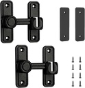 Barn Door Lock Latch with Spacer, 90 & 180 Degree Heavy Duty Sliding Door Hardware Locks and Latches Home Safety Gate Locks Fit for Garage, Garden, Bathroom, Cabinet(Black-2Pcs)