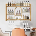 Modern Bar Wine Rack Wall Mounted With Wine Glass Holder,Floating Wall Shelves,Bar Shelf,Iron Liquor Bottle Display Shelf,Metal Wine Storage Racks For Home Bar,Kitchen,Cellar,Black/Gold(Gold,10