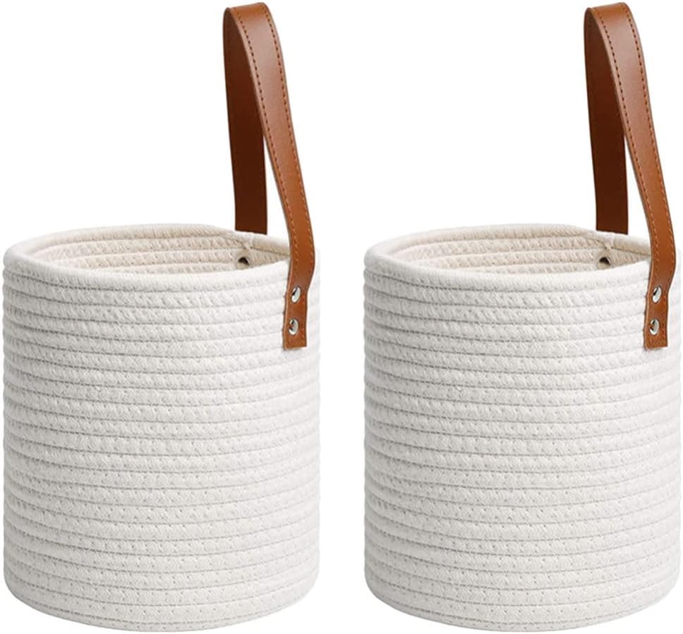 Zerodeko 2pcs Wall Hanging Cotton Storage Basket Decorative Woven Flower Planter for Home Organization for Kitchen and Wall Decor Rustic Style Neutral