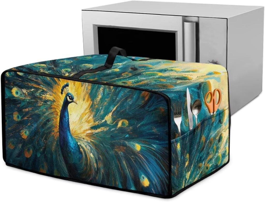 5D Peacock Printed Toaster Cover, Bread Machine Cover Toaster Oven Covers for Kitchen Counter Heat Resistant Kitchen Appliance Dust Covers Kitchen Accessory