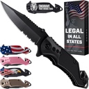 GOOD WORKER Legal Pocket Knife with 2.95” Serrated Blade, Glass Breaker, Seat Belt Cutter - EDC Sharp Folding Knives with Portable Clip - Small Tool for Tactical Camping Survival Hiking - Gifts for Men, Women