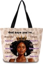 African American Tote Bag Reusable Grocery Bags Aesthetic Shopping Shoulder Handbag with Interior Zipper Pocket Stylish Inspired Bible Quotes Cheetah Queen Present for Women