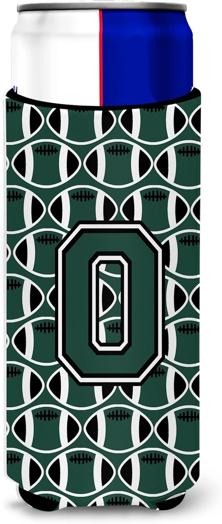 Letter O Football Green and White Ultra Beverage Insulators for slim cans
