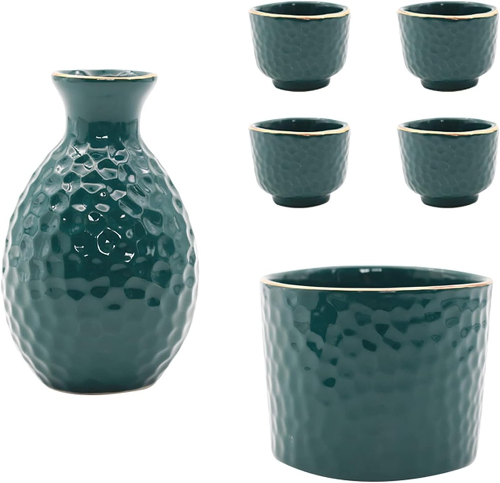 Sake Set Japanese Sake Pot Set with Warmer Bowl and Sake Cups Traditional Sake Cup Serving Carafe Porcelain Pottery Ceramic Crafts Wine Glasses Sake Cups,6cups
