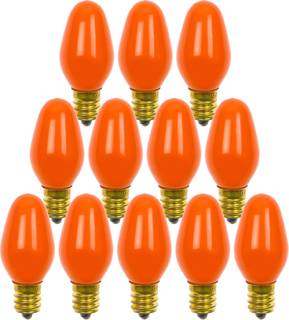 12 Pack C7 Orange Light Bulb Ceramic Incandescent 7 Watt E12 Base C7 Night Light Colored Bulb Candelabra Based Orange Bulb Halloween Bulb