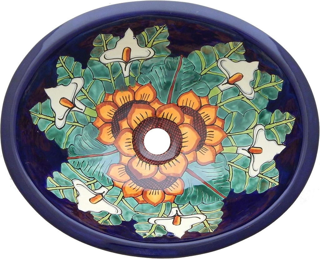 Mexican Talavera Handmade Hand Painted Bathroom Sink Calla lilies & Sunflowers # 08