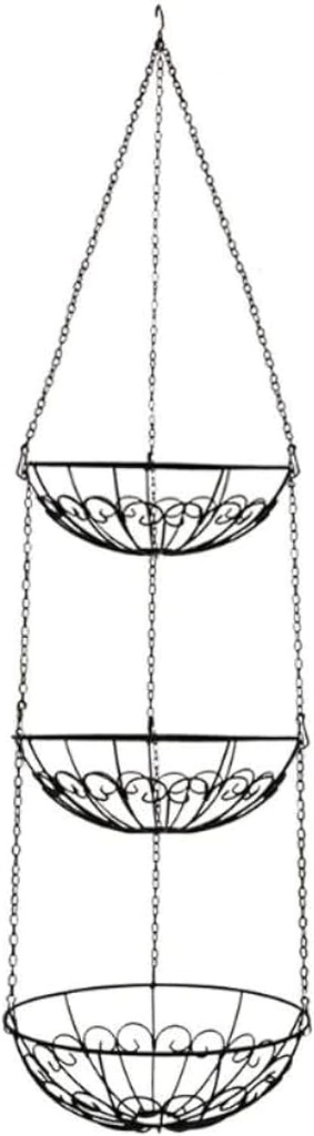 qiuqiu 3 Tier Fruit Basket Hanging Fruit Basket, Large Black, Removable, 3 Storage Baskets Iron Wire, Hanging Fruit Basket for Kitchen Height 100cm