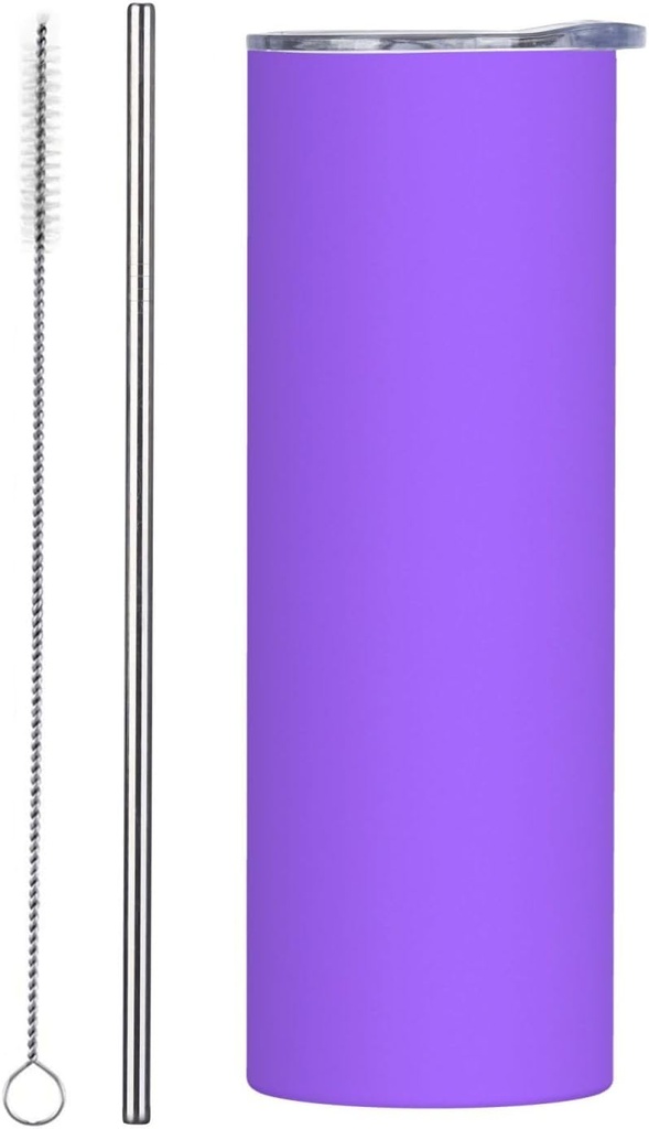 20ozSolid color light purple stainless steel straw lid cup, double-layer stainless steel, can be drunk directly or with a straw