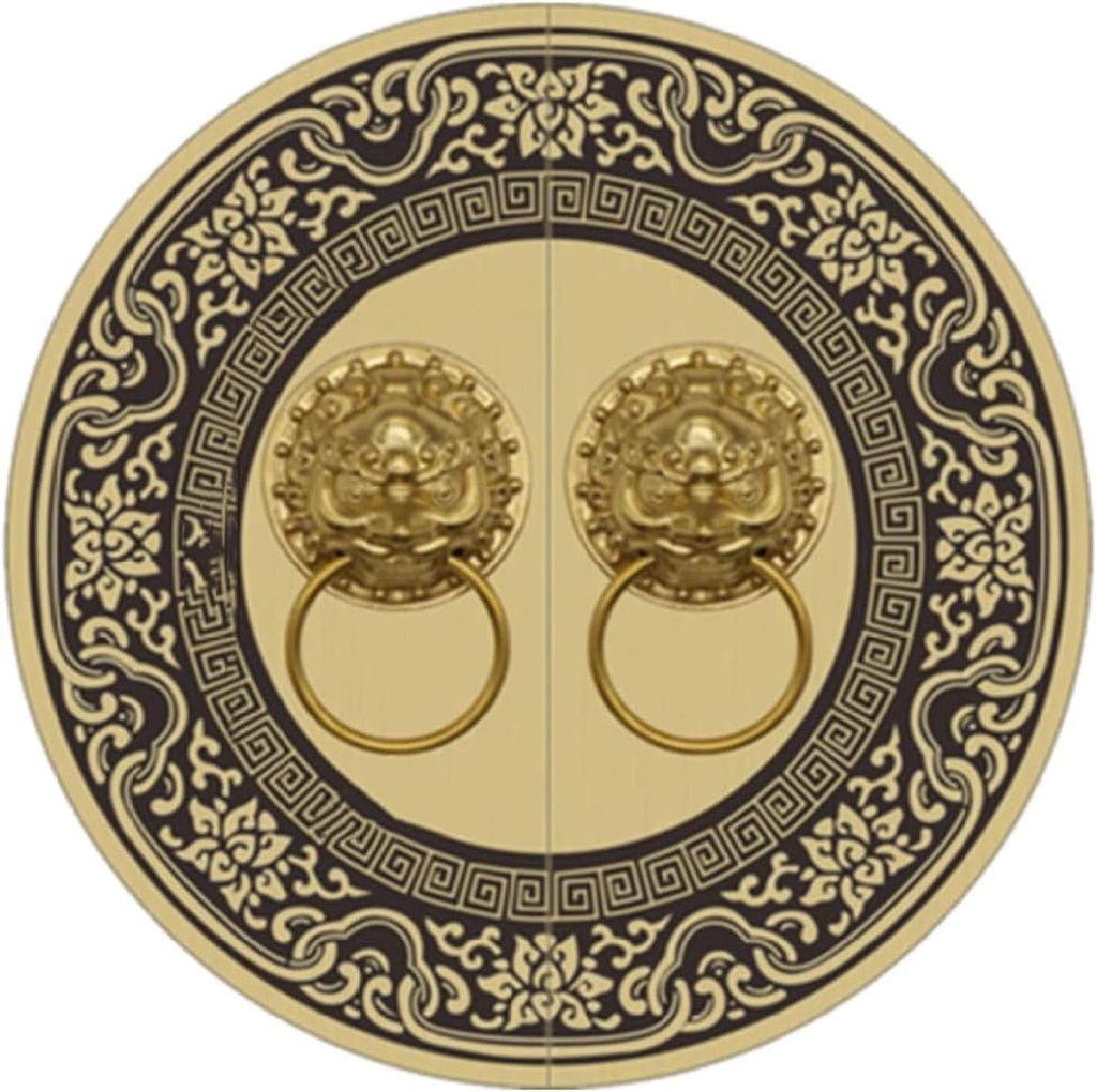 Door Knocker for Front Door Antique Animal Head Brass Round Retro Door Handle Home Door Ring Knocker(B,Dia 44cm)