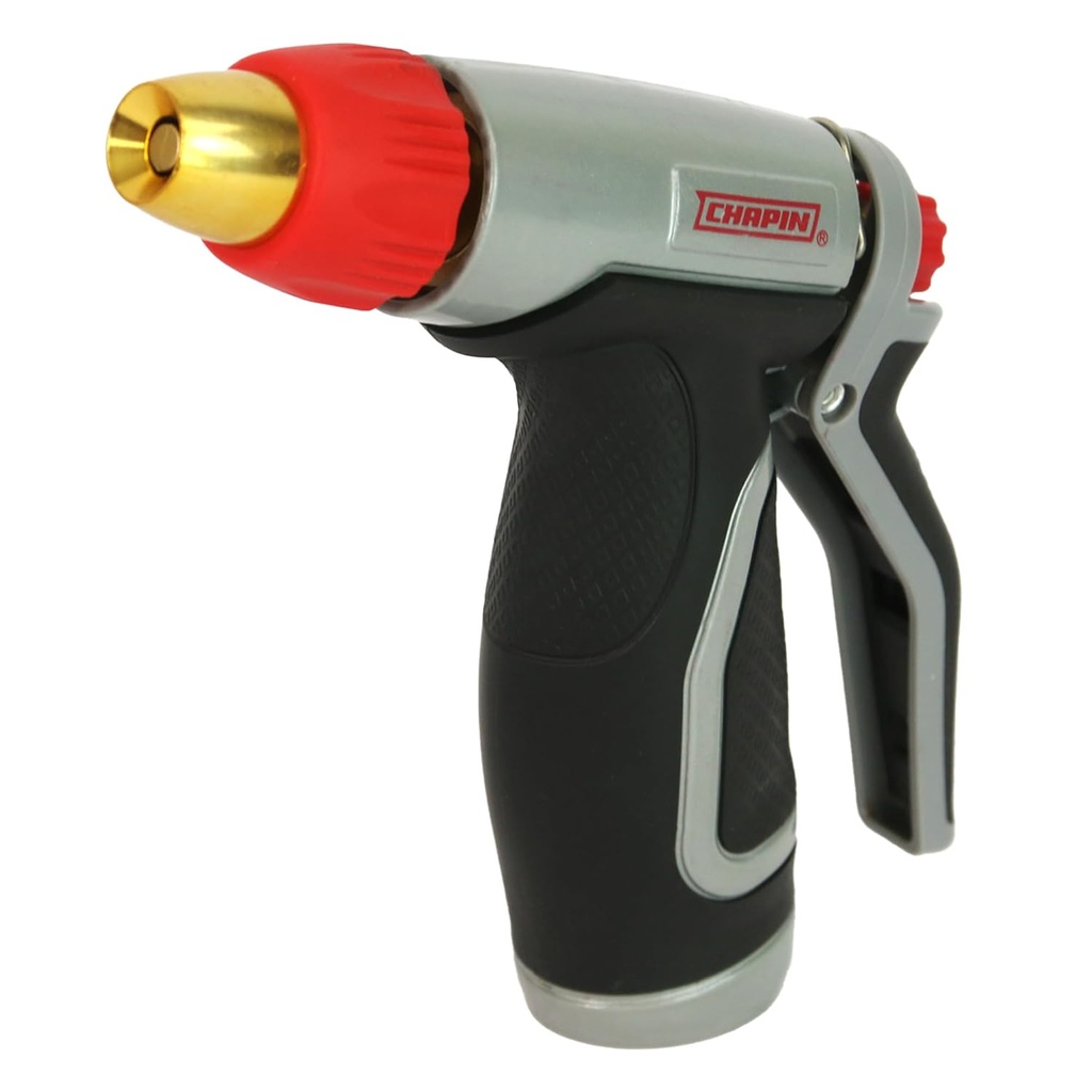 Chapin 46845: Adjustable Cone Tip Garden Hose Spray Nozzle with Rear Trigger Grip, Threaded Connection Fits Standard Garden Hose, for Gardening, Landscaping, Watering and Outdoor Jobs, Red/Black/Grey